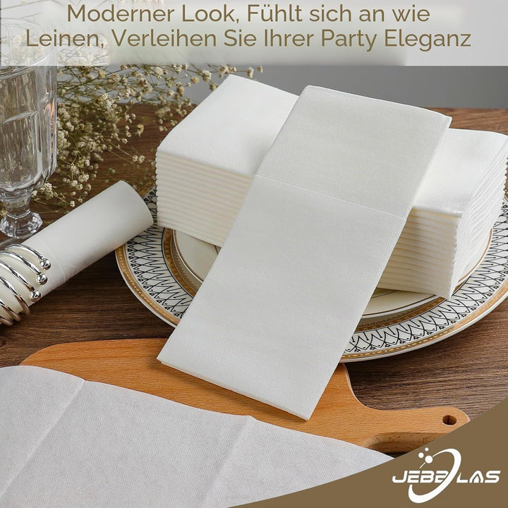 JEBBLAS Einweg-Stoffservietten, integrierte Bestecktasche, Hochzeitsparty, Leinengefühl, weisse Serv