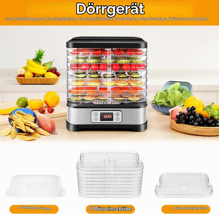 Nictemaw 400W Dörrautomat, Dörrgerät für Lebensmittel mit 8 Dörrebenen,Trockner für Fleisch, Obst&amp; G