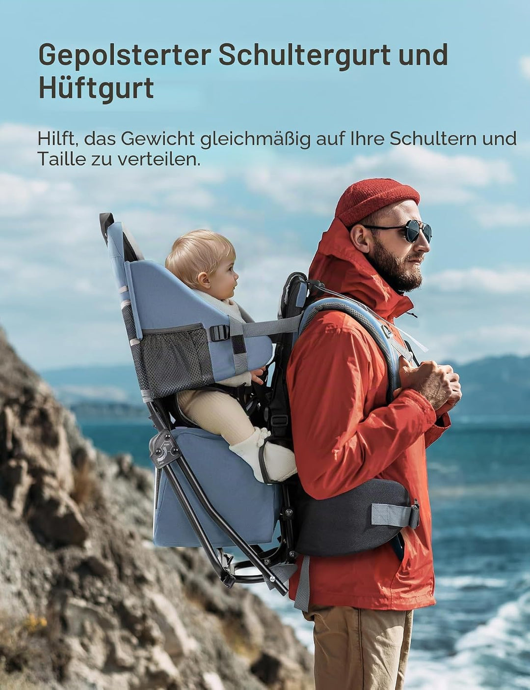 besrey Kraxe Kindertrage mit Aufbewahrungstasche, tragbare Kinderrückentrage für Reise, Kinderkraxe