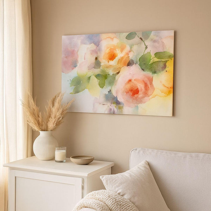 Bilder auf Leinwand 100x70cm Leinwandbild mit Rahmen Rose Blume Garten Gross Wanddeko Bild Schlafzim