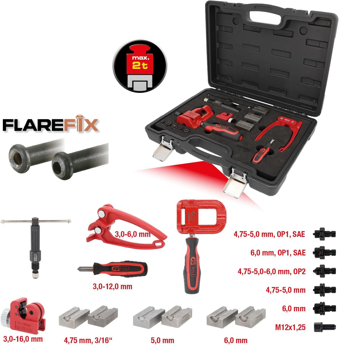 KS Tools 122.1290 FLAREFIX 1 Universal-Bremsleitungs-Bördelgerät-Satz mit Hydraulik-Spindel,