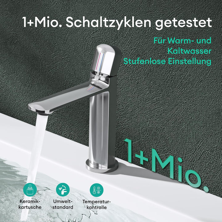 Mai &amp; Mai Wasserhahn Bad 20,9cm hoch, Waschtischarmatur Silber Wao-1190 | Silber 20,9cm, Wao-1190 |