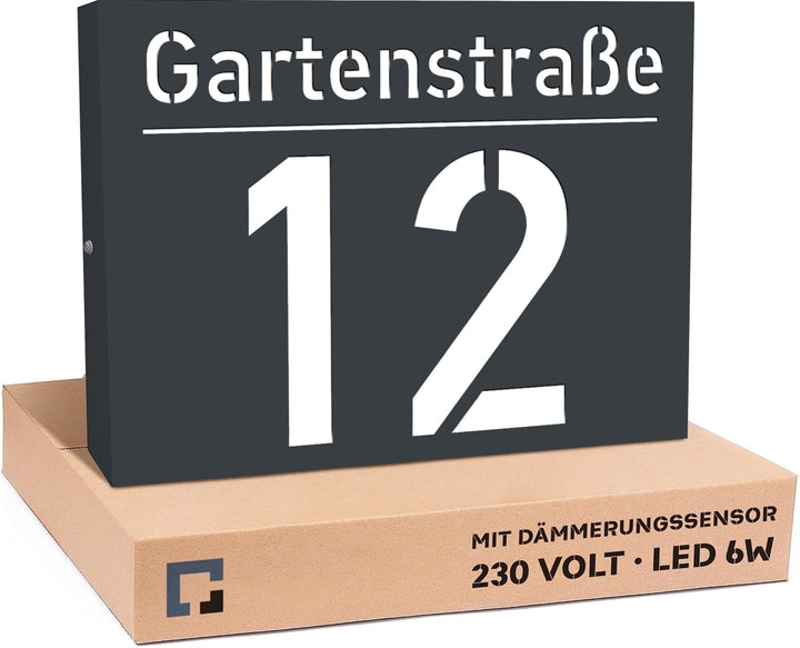 40x30cm Personalisieren Sie Ihre Modern Hausnummer Beleuchtet LED, 230V mit Dämmerungssensor, Hausnu