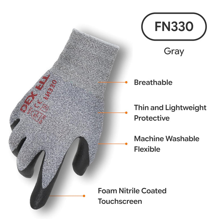 DEX FIT Arbeitshandschuhe FN330-12 Paare, 3D-Comfort Fit, rutschfester Handgriff, mit Schaumnitril b