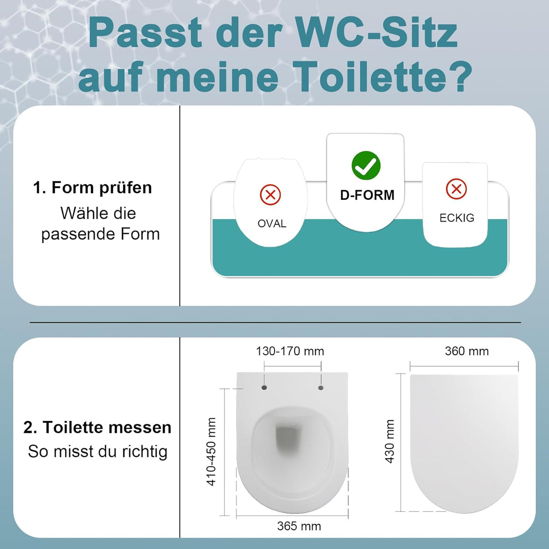 MEEJEE Toilettendeckel mit Absenkautomatik, 430*360mm KURZ D, Klodeckel D Form WC Sitz Weiss, Soft C