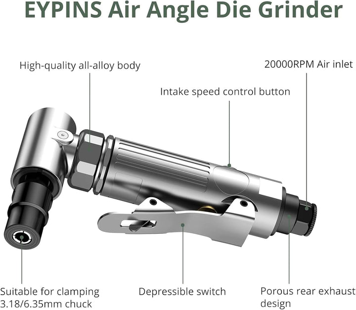EYPINS Druckluftschleifer Set, Druckluft Winkelschleifer Stabschleifer Gesenkschleifer 90° Winkel Sc
