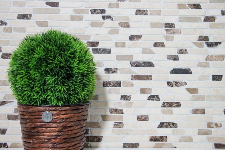 Mosaik Brick mix Castanao/Biancone Marmor Naturstein Küche, Mosaikstein Format: 25-105x15x7 mm, Boge