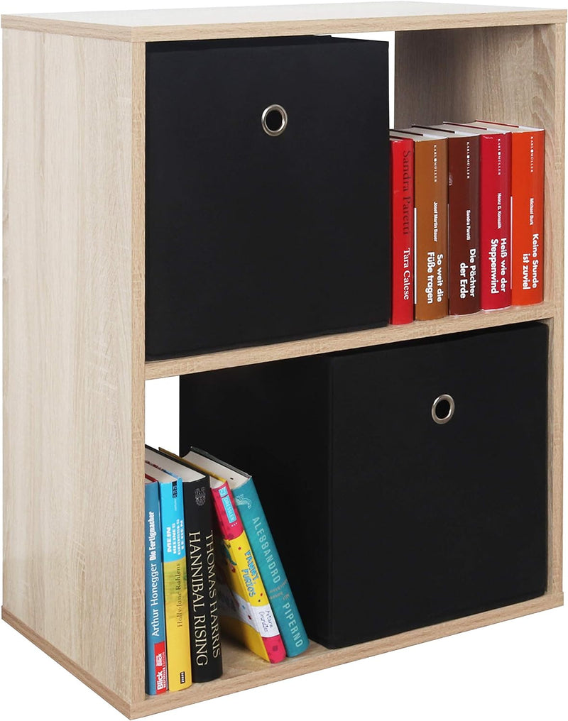 RICOO Bücherregal 2 Fächer 71 x 60 x 31cm schmales Regal Spannplatte aus Holz Eiche Sonoma braun WM1