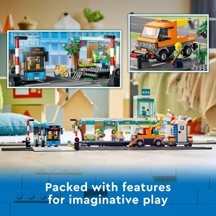 Lego 60335 City Der Bahnhof: Stadtabenteuer mit Bus, Hubwagen, 6 Minifiguren, Strassenschilder, komp