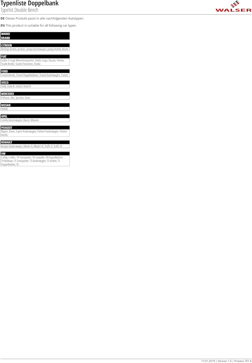 Walser Auto-Sitzbezug Doppelbankbezug Modulo, Universal Auto-Schonbezug für Normalsitze, Sitzschoner