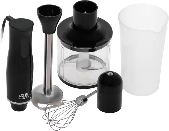 ADLER AD 4620 Stabmixer Set, 800W, 2 Geschwindigkeitsstufen, mit Schneebesen und Messbecher, Schwarz