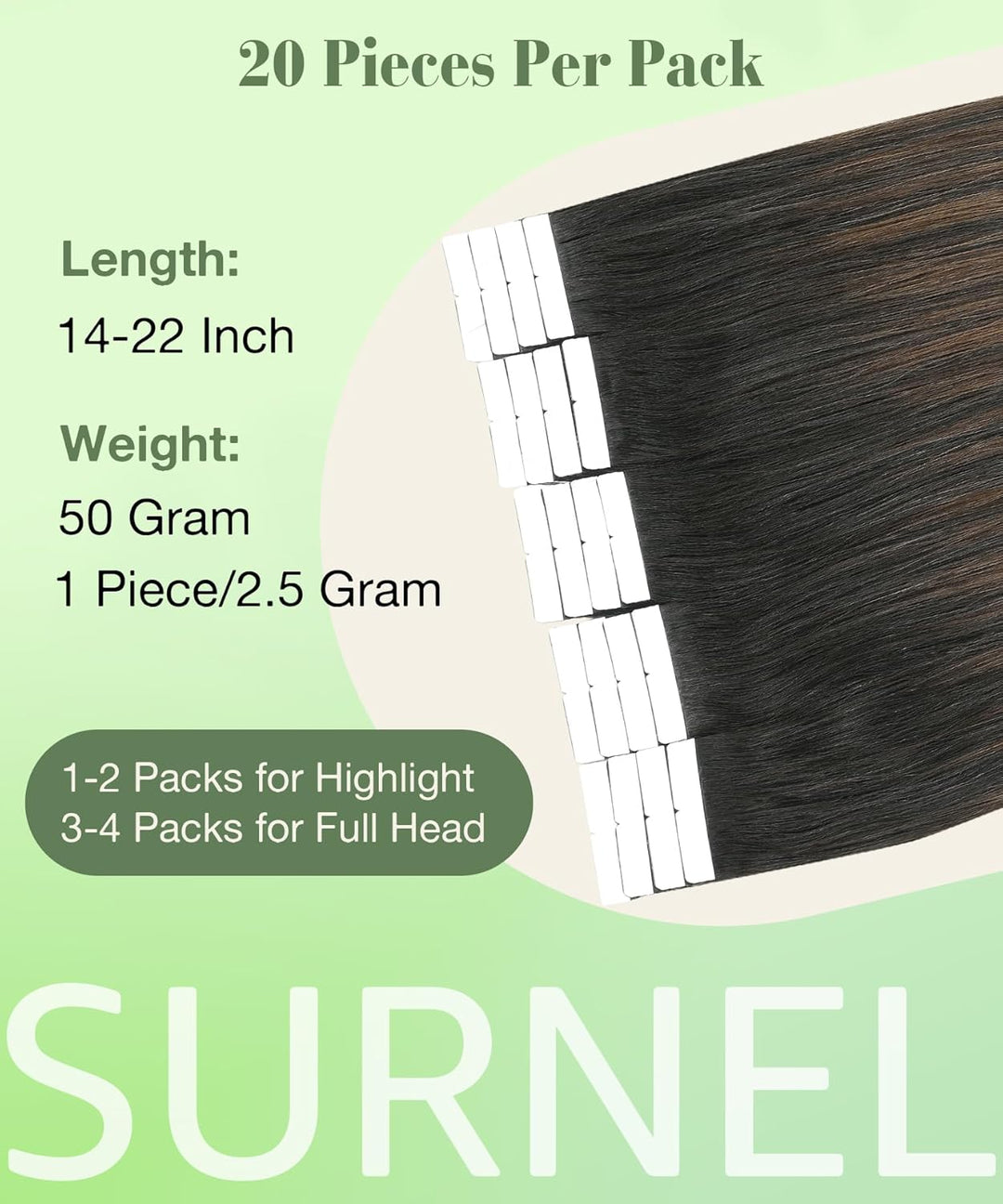 SURNEL Tape in Echthaar 20 Zoll,1B/4/27 Dunkle Wurzeln zu Blond Balayage Tape in Echthaarverlängerun