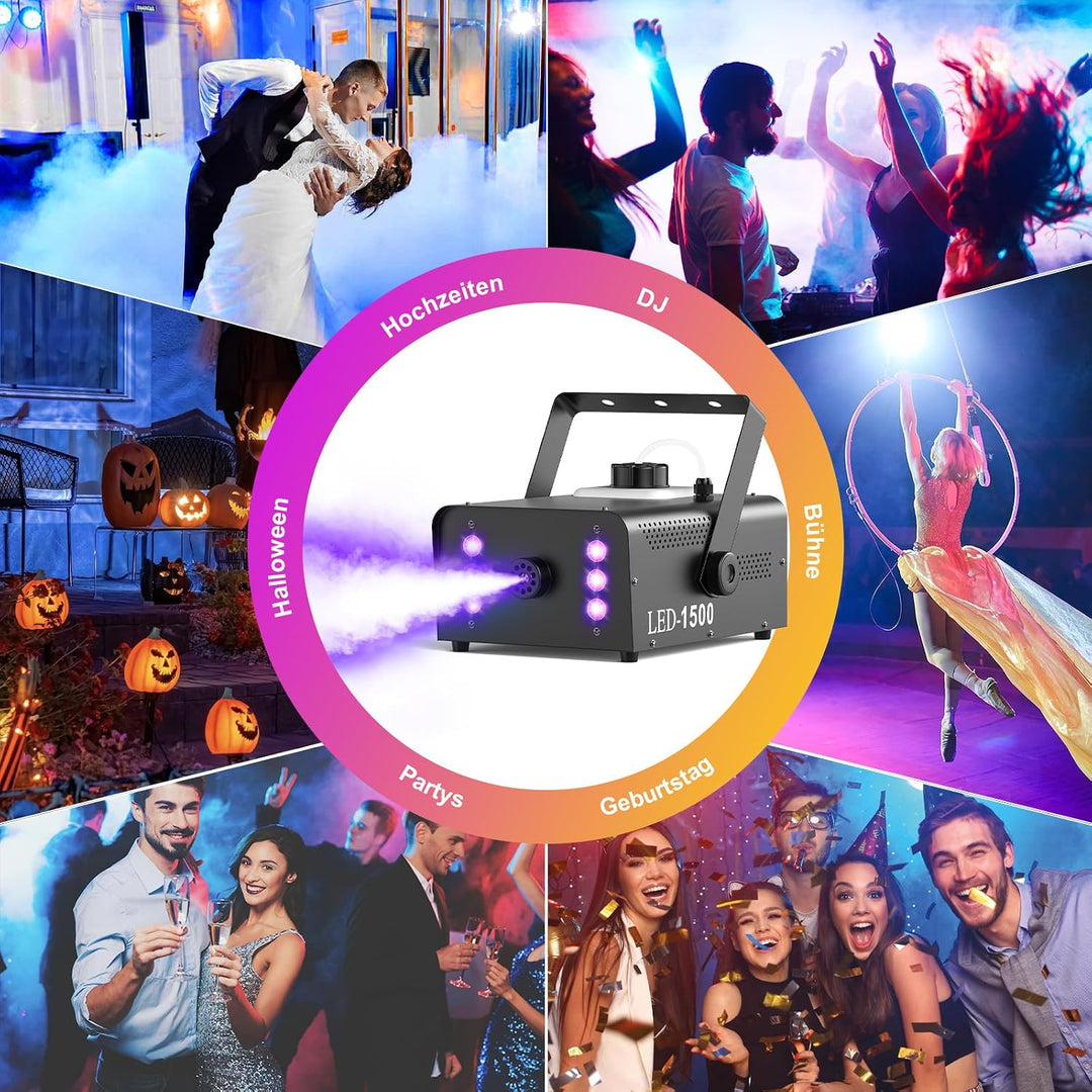 UKing 1500W Nebelmaschine 6 RGB LED,Partylicht Rauchmaschine mit Fernbedienung und 1L Tank,Hohes Neb