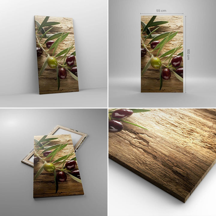 Bilder auf Leinwand 55x100cm Leinwandbild mit Rahmen Oliv italien aroma diät Gross Wanddeko Bild Sch