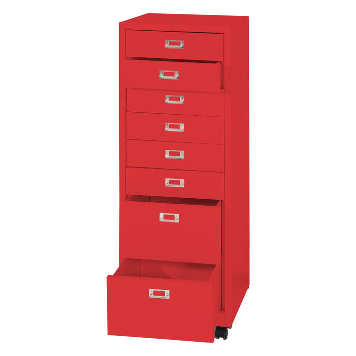 PROREGAL Rollcontainer, HxBxT 115x40x41 cm, Metall 8 Schubladen, Rot, Schubladenschrank Stahlschrank