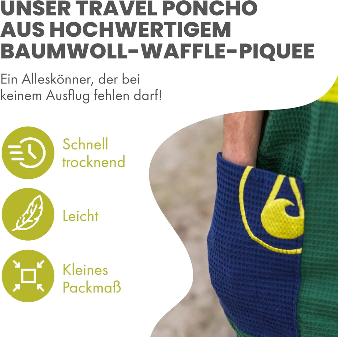 WAVE HAWAII Poncho Pampatar Surfponcho 100% Baumwolle für Körpergrössen von 170-200 cm Umkleidehilfe