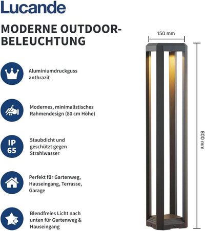 Lucande LED Aussenleuchte 'Fery' (Modern) in Alu aus Aluminium (1 flammig,) - Wegeleuchte, Pollerleu