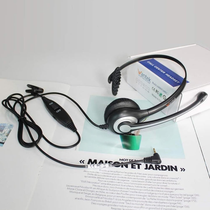 Wantek 2,5mm Klinke Headset Telefon mit Mikrofon Noise Cancelling & Lautstärkeregler, Schnurlos Fest