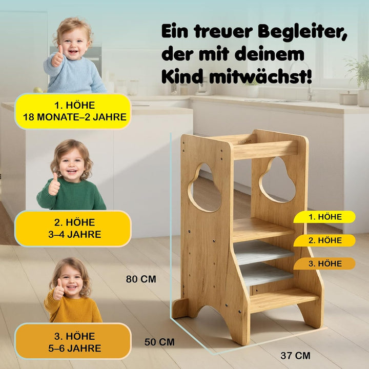 COSYLAND Lernturm ab 1 Jahr - Learning Tower - Höhenverstellbar Montessori Lernturm mit Kippschutz,