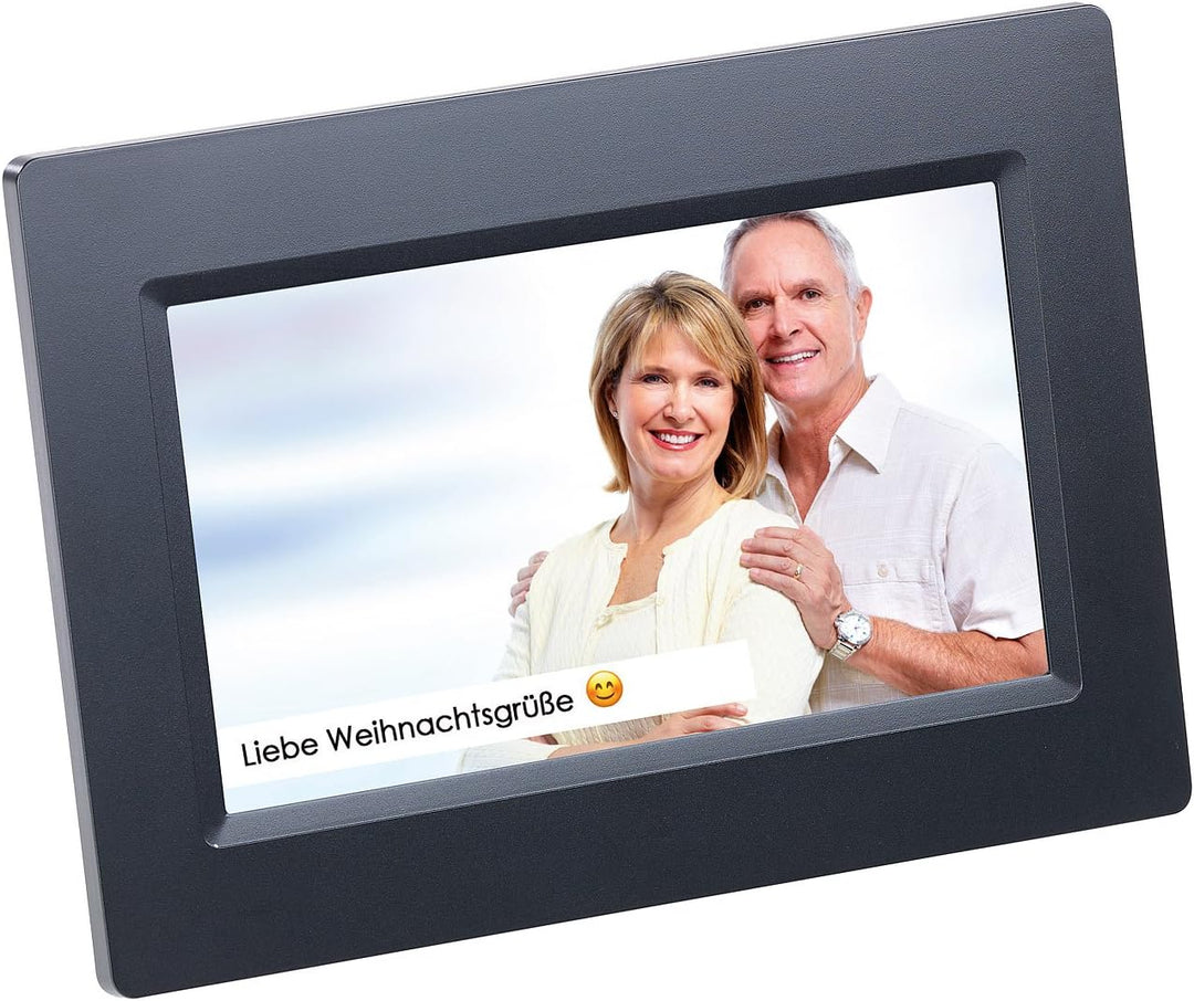 Somikon Digitaler Fotorahmen: WLAN-Bilderrahmen mit 17,8-cm-IPS-Touchscreen & weltweitem Bild-Upload