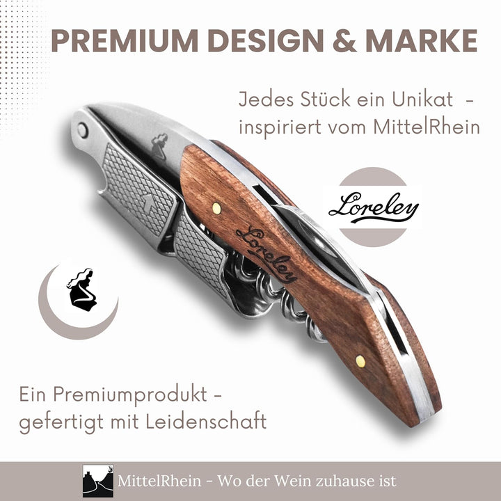 LORELEY® MITTELRHEIN Germany Premium Kellnermesser | Korkenzieher | Weinöffner | Flaschenöffner aus