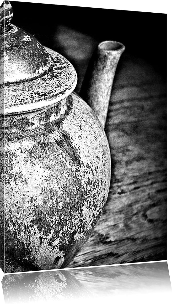 Pixxprint Monocrome, stilvolle alte Teekanne aus Keramik, Format: 100x70 auf Leinwand, 100x70