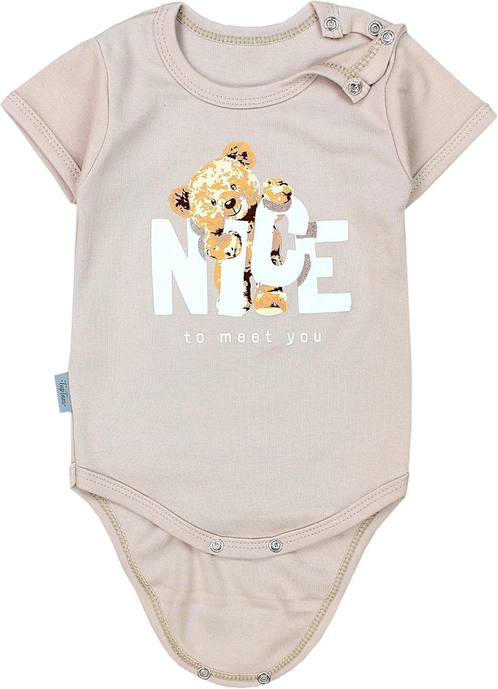 TupTam Mädchen Baby Body Kurzarm in Unifarben - 5er Pack 80 Bärchen Rosa Weiss Sterne Grau Nice Tedd
