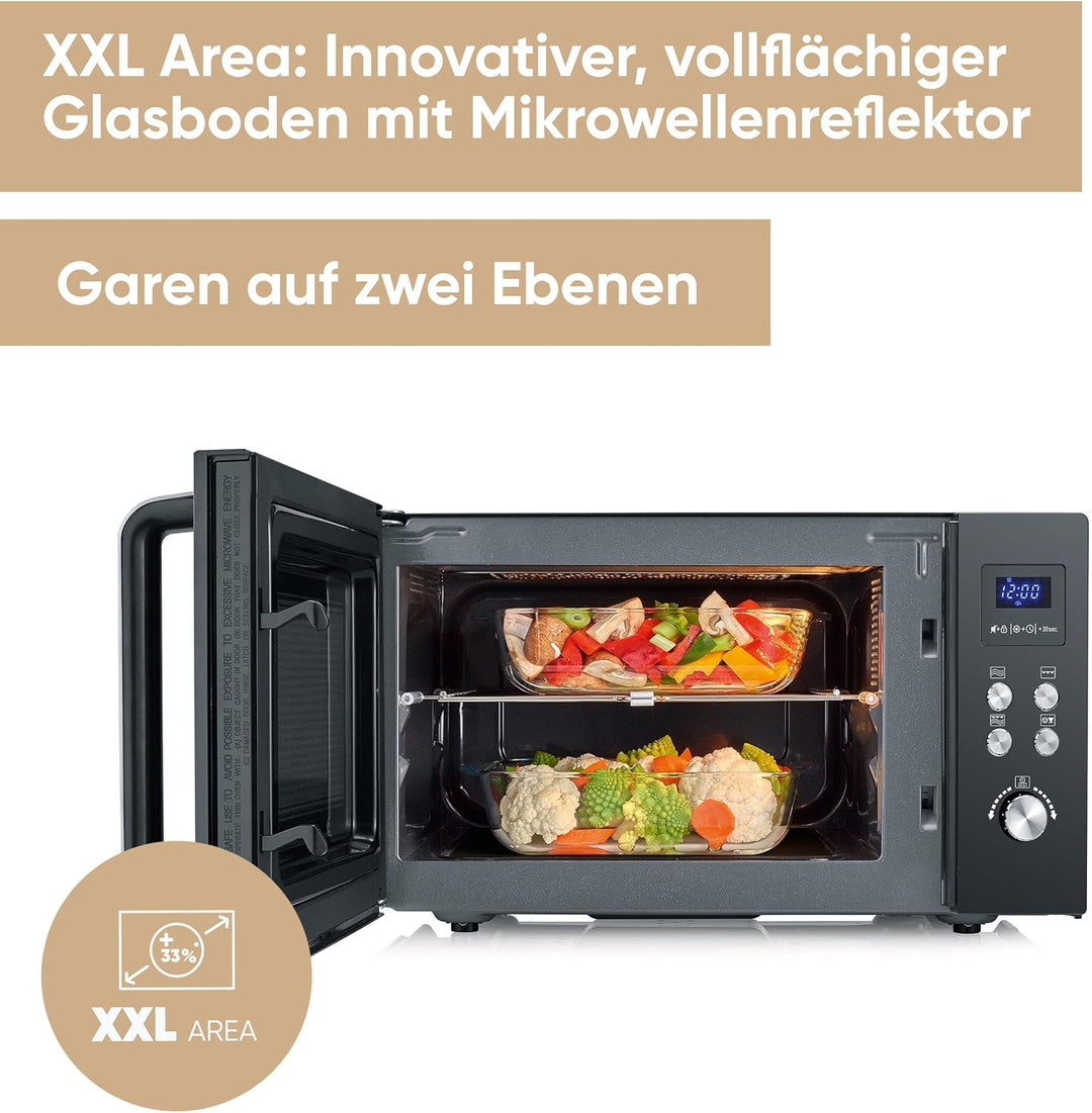 SEVERIN 2-in-1 Mikrowelle mit Glasboden und Grill, Mikrowellengerät zum Auftauen und Erhitzen, Mikro