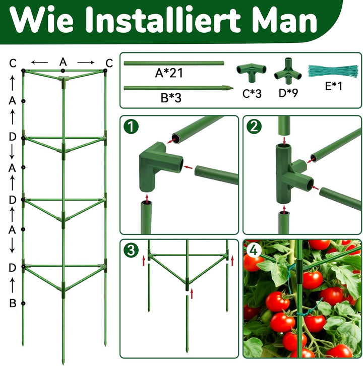 ZeeDix Tomaten Rankhilfe 6 Stück,165cm Stabile Pflanzen Rankhilfe | Höhenverstellbare Rankhilfe für