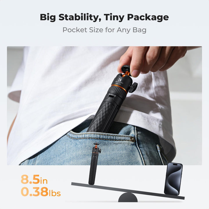 K&F CONCEPT Selfie Stick, Ein-Klick-Ausklappfunktion, 175g ultraleichtes Handy stativ, ausziehbar bi