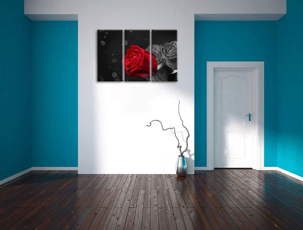 rote Rosen zum Valentinstag schwarz/weiss 3-Teiler Leinwandbild 120x80 Bild auf Leinwand, XXL riesig