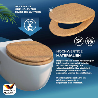 CASARIA® WC Sitz Doppelte Absenkautomatik MDF Holzkern hygienisch Rostfreie Scharniere 175kg Bad Toi