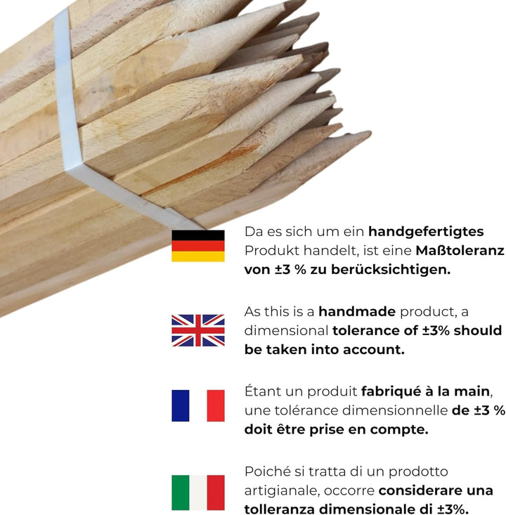 25 Stück Holzpfähle aus Buche Rot Lackierter Spitze Quadratisch Längen 120 cm Markierungspfosten Hol