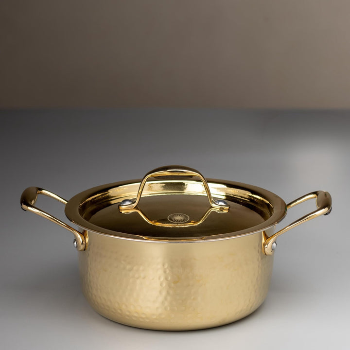 Swadeshi Blessings EXKLUSIVE RANGE Messingtopf / Suppentopf zum Kochen mit Deckel / Teflonfrei / Nat