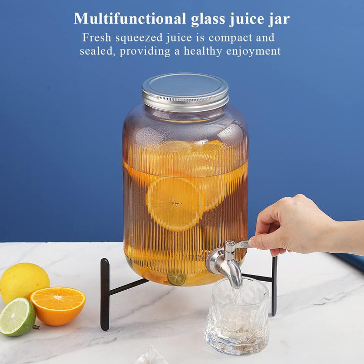 Berglander Getränkespender aus Glas, Kühlschrank, 4L Getränkespender mit wasserdichtem Edelstahlhahn
