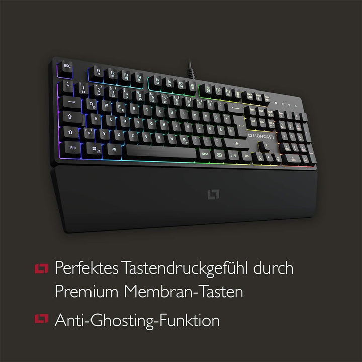Lioncast LK100 RGB Gaming Keyboard für PC/Laptop/PS4/PS5, 19-Tasten-Rollover Anti-GHOSTING-Funktion,