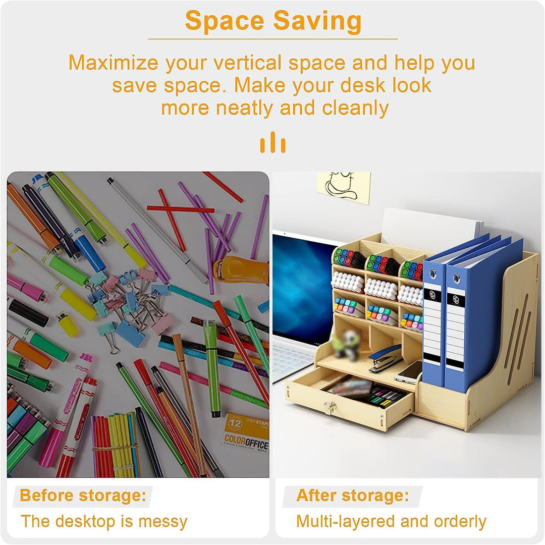 Schreibtisch Organizer aus Holz mit Schublade, Grosses Fassungsvermögen, A4 Papier Dokumentensortier