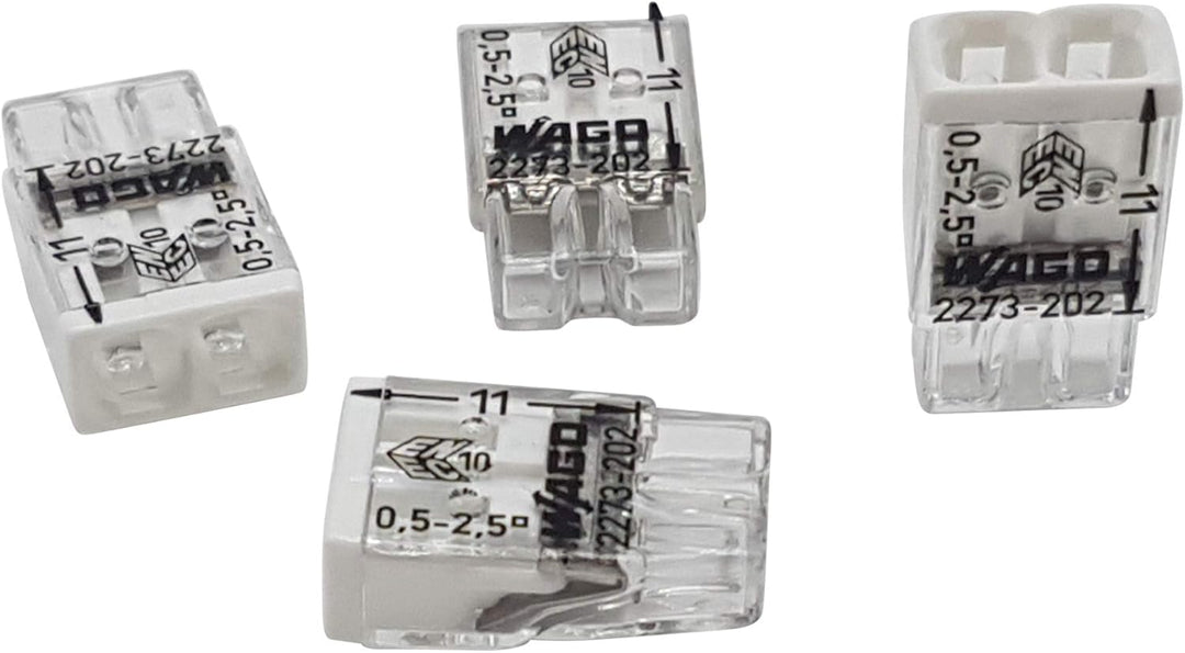WAGO Wago 2273-202 Kompaktklemme, 0,5-2,5 mm, 2-polig, transparent, weiss, 100 Stück