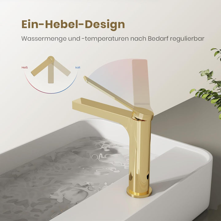 EMKE Wasserhahn Bad Champagnergold, 195 x 173 x 46 mm, Messing, Keramikkartusche, Badarmatur, Mischb