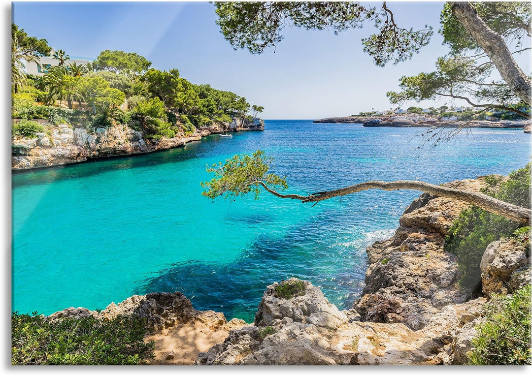 Pixxprint Glasbild | Wandbild aus Echtglas | Mallorca Bay Cove | 60x40 cm | inkl. Aufhängung und Abs