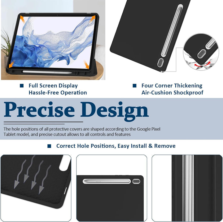 Miimall Lederhülle Kompatibel mit Samsung Galaxy Tab S10/S9 Hülle, Premium PU+TPU Tri-fold Ständer K
