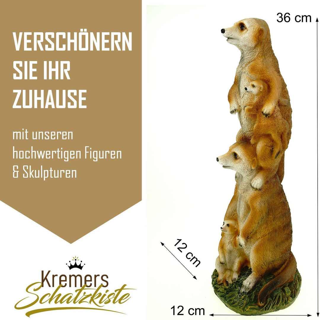 Kremers Schatzkiste Erdmännchenfamilie Figur Gartenfigur 36 cm Meercat Tierfigur