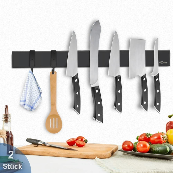 2 Stück Dmore Magnetleiste Messer, 2. Generation Upgrade, mit 3 Haken, 40 cm Messerhalter magnetisch