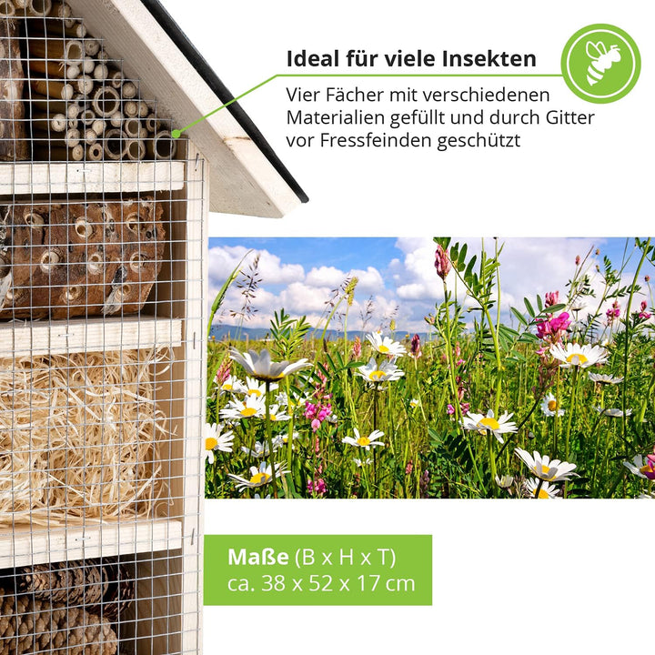 GARTENETAGE Insektenhotel mit Schieferdach/Naturbelassenes Insektenhaus & Bienenhotel/massives Insek