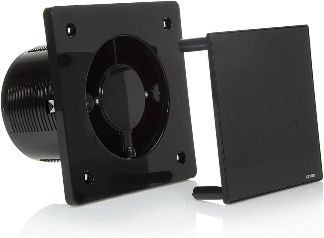 STERR Schwarzer Badlüfter 150 mm mit HYGROSTAT - Badezimmerventilator - Glasfront - Modernes Aussehe