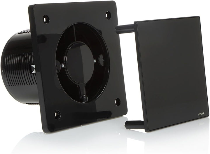 STERR Schwarzer Badlüfter 150 mm mit HYGROSTAT - Badezimmerventilator - Glasfront - Modernes Aussehe