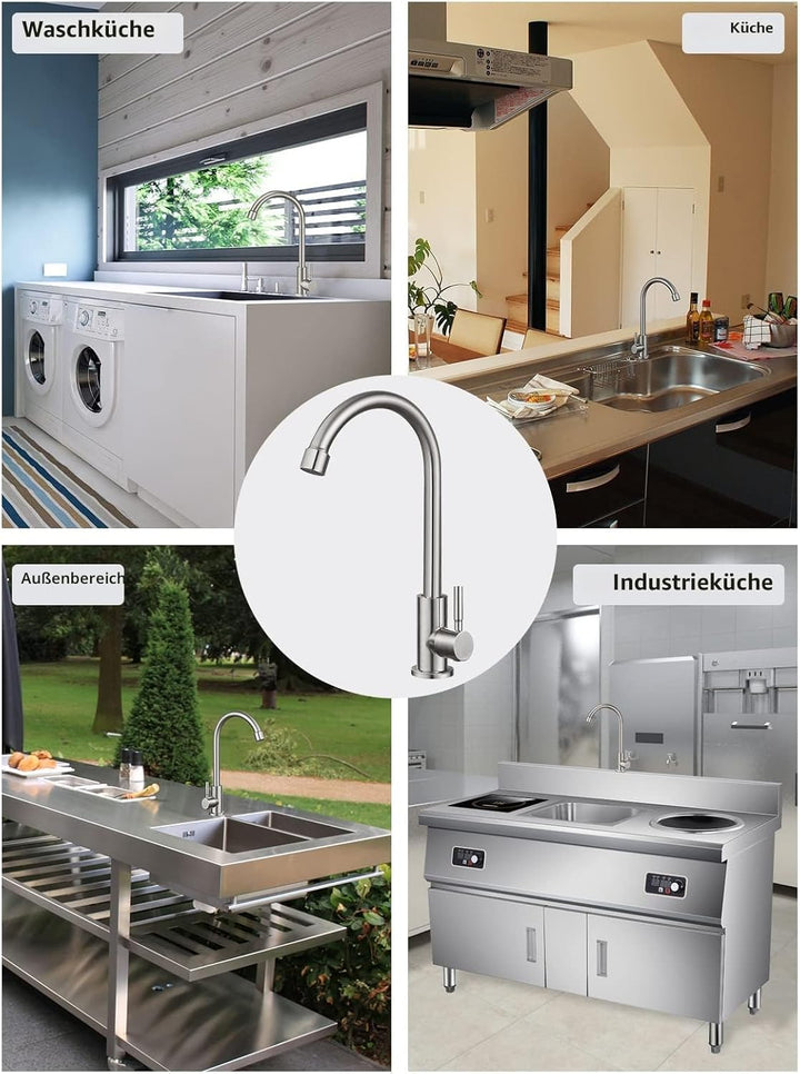 Kaltwasserhahn SUS304 Edelstahl Wasserhahn für Küchenspüle, hoher Bogen gebürstetes Nickel Küchenarm