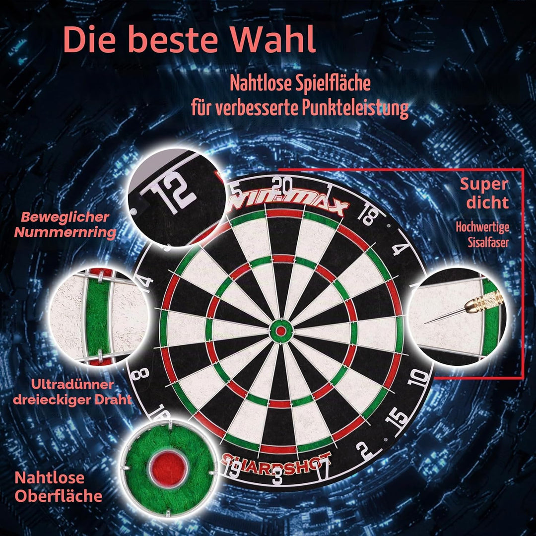 WIN.MAX Dartscheibe Kork Dartscheibe mit Pfeilen Offizielles Steeldartscheibe Dartscheibe Steeldart