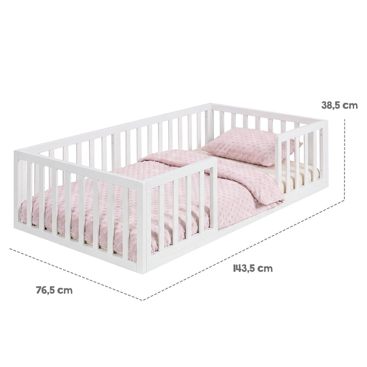 roba Montessori Bodenbett 70x140 cm weiss mit Rausfallschutz &amp; Lattenrost | Montessori Kinderbett •