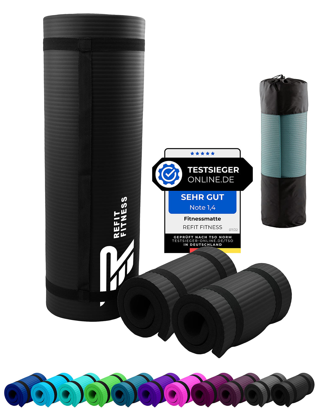 REFIT Premium NBR Fitnessmatte Yogamatte 190 x 60 x 1,5 cm - wahlweise mit Yoga Pad 25 x 61 x 1,5 cm